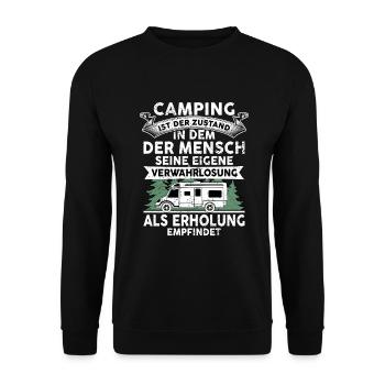 Camping Ist Der Zustand In Dem Der Mensch Camping - Unisex Pullover - Schwarz - Vorne - Alina (178cm) & Michal (187cm)