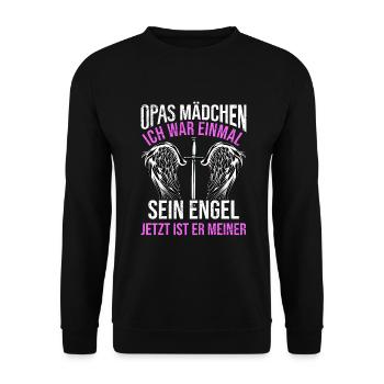 Opas Mädchen Ich War Einmal Sein Engel - Unisex Pullover - Schwarz - Vorne - Alina (178cm) & Michal (187cm)