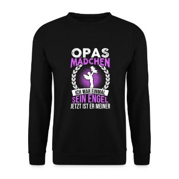 Opas Mädchen Ich War Einmal Sein Engel - Unisex Pullover - Schwarz - Vorne - Alina (178cm) & Michal (187cm)