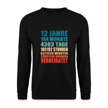 12 Jahre Verheiratet Hochzeit Spruch Geschenk - Unisex Pullover - Schwarz - Vorne - Alina (178cm) & Michal (187cm)