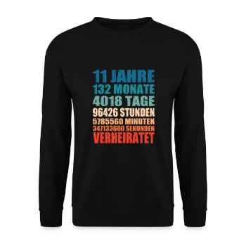 11 Jahre Verheiratet Hochzeit Spruch Geschenk - Unisex Pullover - Schwarz - Vorne - Alina (178cm) & Michal (187cm)