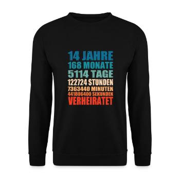 14 Jahre Verheiratet Hochzeit Spruch Geschenk - Unisex Pullover - Schwarz - Vorne - Alina (178cm) & Michal (187cm)