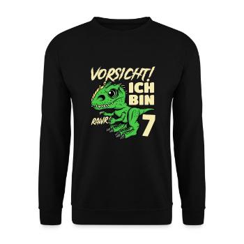 Roar Ich Bin 7 | 7. Geburtstag Jungen Dino - Unisex Pullover - Schwarz - Vorne - Alina (178cm) & Michal (187cm)