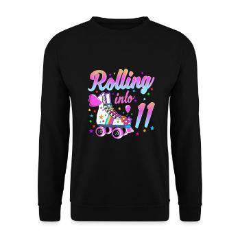Children's Birthday Shirt 11th Birthday Roller Skates - Unisex Sweatshirt - black - Front - Alina (178cm) & Michal (187cm)