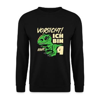 Roar Ich Bin 4 | 4. Geburtstag Jungen Dino - Unisex Pullover - Schwarz - Vorne - Alina (178cm) & Michal (187cm)
