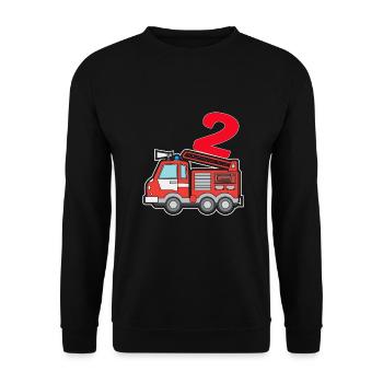 Ich bin schon 2 | 2. Geburtstag Feuerwehr Jungen - Unisex Pullover - Schwarz - Vorne - Alina (178cm) & Michal (187cm)