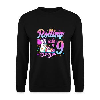 Children's Birthday Shirt 9th Birthday Roller Skates - Unisex Sweatshirt - black - Front - Alina (178cm) & Michal (187cm)