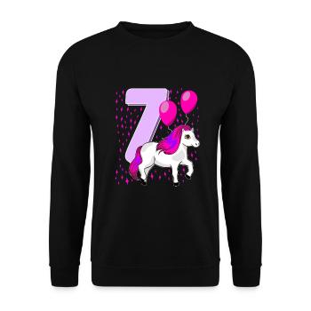 Children's Birthday Shirt 7th Birthday Horses - Unisex Sweatshirt - black - Front - Alina (178cm) & Michal (187cm)
