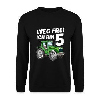 Ich bin 5 Jahre 5 . Traktor Geburtstag Trecker - Unisex Pullover - Schwarz - Vorne - Alina (178cm) & Michal (187cm)