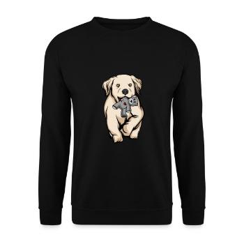 Golden Retriever | Golden Retriever Cuddly Toy - Unisex Sweatshirt - black - Front - Alina (178cm) & Michal (187cm)