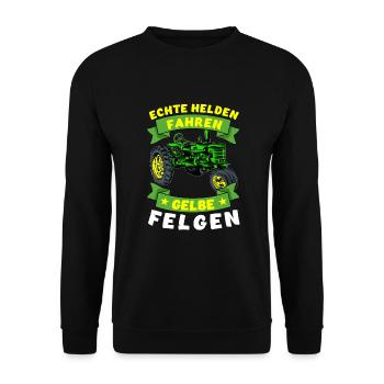 Echte Helden Fahren Gelbe Felgen - Unisex Pullover - Schwarz - Vorne - Alina (178cm) & Michal (187cm)