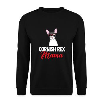 Cornish Rex Mama Papa Chat Maman | Rex de Cornouailles - Sweat-shirt Unisexe - noir - Devant - Alina (178cm) & Michal (187cm)