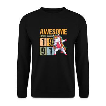 Birthday 1991 91 Unicorn Dab Vintage Gift - Unisex Sweatshirt - black - Front - Alina (178cm) & Michal (187cm)