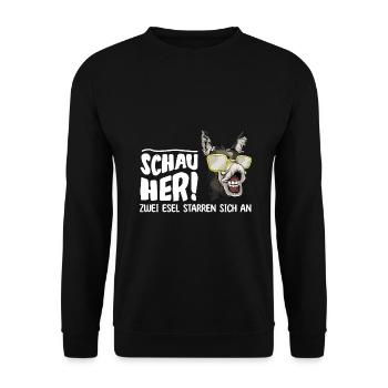Esel Bauernhof Bauer Farmer - Unisex Pullover - Schwarz - Vorne - Alina (178cm) & Michal (187cm)