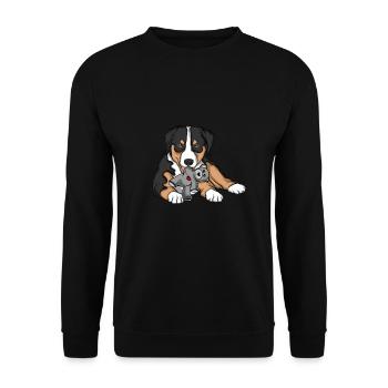 Appenzeller Sennenhund Kuscheltier Hund - Unisex Pullover - Schwarz - Vorne - Alina (178cm) & Michal (187cm)