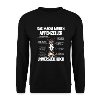 Appenzeller Sennenhund Kuscheltier Hund - Unisex Pullover - Schwarz - Vorne - Alina (178cm) & Michal (187cm)