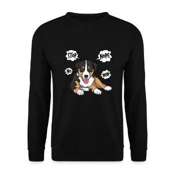 Appenzeller Sennenhund Kuscheltier Hund - Unisex Pullover - Schwarz - Vorne - Alina (178cm) & Michal (187cm)