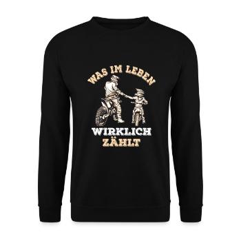Vater Sohn Motocross Partnerlook - Unisex Pullover - Schwarz - Vorne - Alina (178cm) & Michal (187cm)