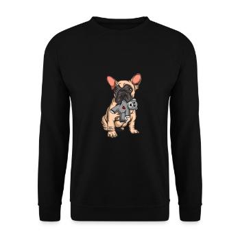 Französische Bulldoge French Bulldog - Unisex Pullover - Schwarz - Vorne - Alina (178cm) & Michal (187cm)