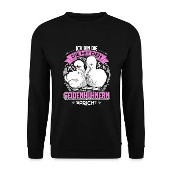 Seidenhühner japanisches Seidenhuhn Hühnerhalter - Unisex Pullover - Schwarz - Vorne - Alina (178cm) & Michal (187cm)