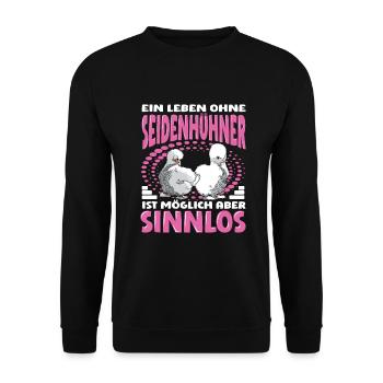Seidenhühner japanisches Seidenhuhn Hühnerhalter - Unisex Pullover - Schwarz - Vorne - Alina (178cm) & Michal (187cm)