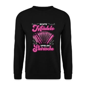 Quetschn Steirische Harmonika Volksmusik - Unisex Pullover - Schwarz - Vorne - Alina (178cm) & Michal (187cm)