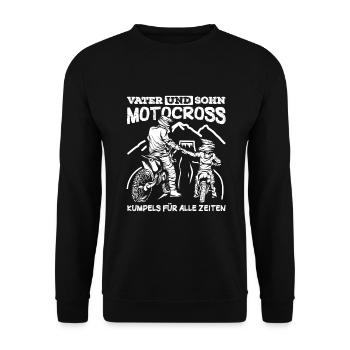 Motocross Vater Sohn Partnerlook Vatertag - Unisex Pullover - Schwarz - Vorne - Alina (178cm) & Michal (187cm)
