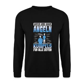 Angeln Vater Sohn Partnerlook - Unisex Pullover - Schwarz - Vorne - Alina (178cm) & Michal (187cm)