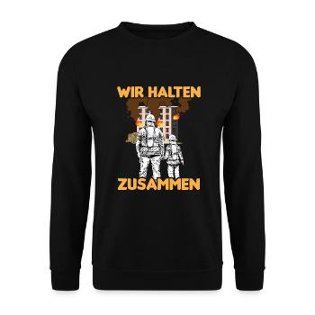 Feuerwehr Vater Sohn Partnerlook - Unisex Pullover - Schwarz - Vorne - Alina (178cm) & Michal (187cm)