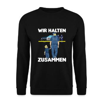 Polizei Papa Sohn Partnerlook - Unisex Pullover - Schwarz - Vorne - Alina (178cm) & Michal (187cm)