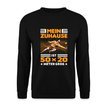 Mein Zuhause ist 50x20 Meter Fistball | Faustball - Unisex Pullover - Schwarz - Vorne - Alina (178cm) & Michal (187cm)