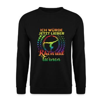 Ich würde jetzt lieber Rhönrad Rhönradturnerin - Unisex Pullover - Schwarz - Vorne - Alina (178cm) & Michal (187cm)