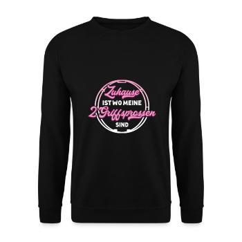 Zuhause ist wo meine 2 Griffsprossen sind Rhönrad - Unisex Pullover - Schwarz - Vorne - Alina (178cm) & Michal (187cm)