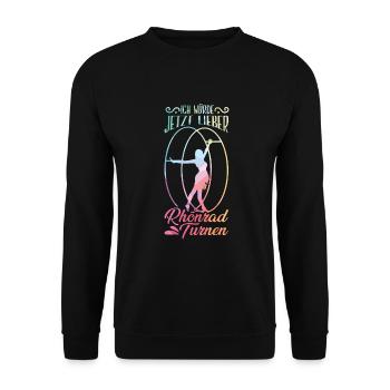 Ich würde jetzt lieber Rhönrad Turnen | Röhnrad - Unisex Pullover - Schwarz - Vorne - Alina (178cm) & Michal (187cm)
