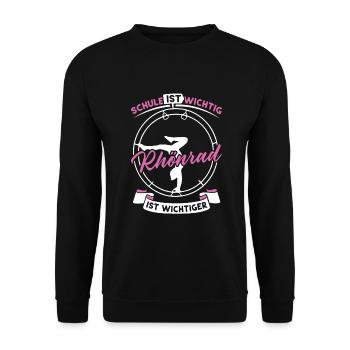 Röhnrad Schule ist wichtig Rhönrad ist wichtiger - Unisex Pullover - Schwarz - Vorne - Alina (178cm) & Michal (187cm)