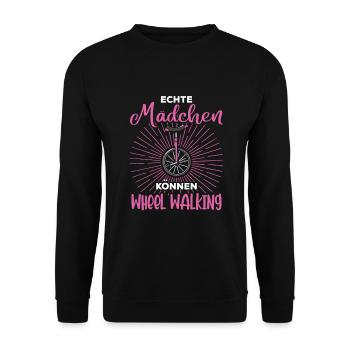 Echte Mädchen können Wheel Walking Einrad - Unisex Pullover - Schwarz - Vorne - Alina (178cm) & Michal (187cm)