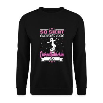 So sieht eine richtig coole Einradfahrerin Einrad - Unisex Pullover - Schwarz - Vorne - Alina (178cm) & Michal (187cm)