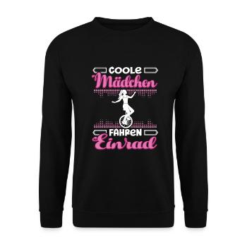 Coole Mädchen fahren Einrad Einradfahrer - Unisex Pullover - Schwarz - Vorne - Alina (178cm) & Michal (187cm)