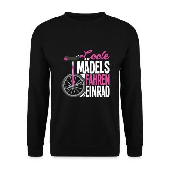 Coole Mädchen fahren Einrad Einradfahren Hochrad - Unisex Pullover - Schwarz - Vorne - Alina (178cm) & Michal (187cm)