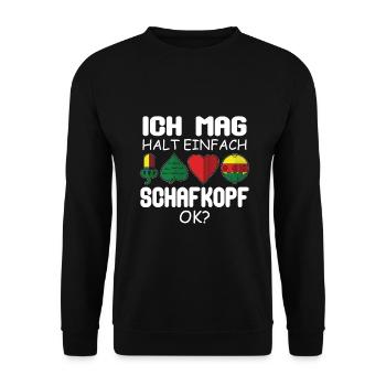 Ich mag halt einfach Schafkopf ok Bayern Watten - Unisex Pullover - Schwarz - Vorne - Alina (178cm) & Michal (187cm)