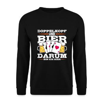 Doppelkopf und Bier darum bin ich hier Kartenspiel - Unisex Pullover - Schwarz - Vorne - Alina (178cm) & Michal (187cm)