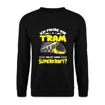 Straßenbahn Straßenbahnfahrer Tram Trambahn - Unisex Pullover - Schwarz - Vorne - Alina (178cm) & Michal (187cm)