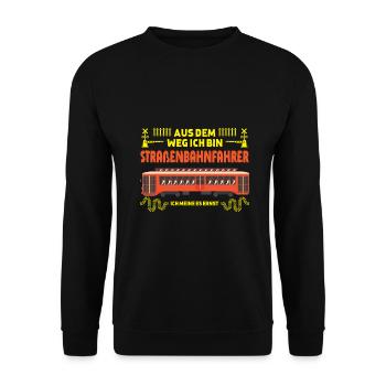 Straßenbahn Straßenbahnfahrer Tram Trambahn - Unisex Pullover - Schwarz - Vorne - Alina (178cm) & Michal (187cm)
