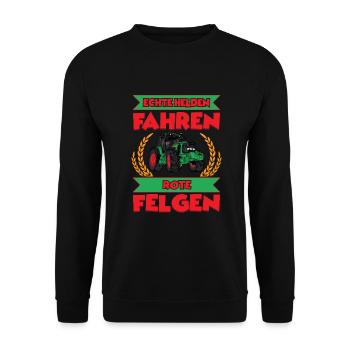 Echte Helden fahren rote Felgen - Unisex Pullover - Schwarz - Vorne - Alina (178cm) & Michal (187cm)