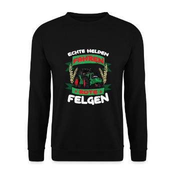 Echte Helden fahren rote Felgen - Unisex Pullover - Schwarz - Vorne - Alina (178cm) & Michal (187cm)