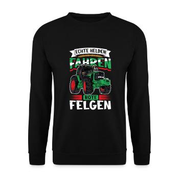 Echte Helden fahren rote Felgen - Unisex Pullover - Schwarz - Vorne - Alina (178cm) & Michal (187cm)