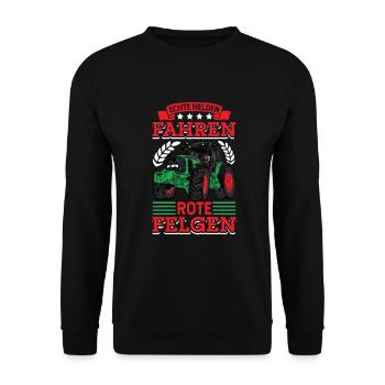 Echte Helden fahren rote Felgen - Unisex Pullover - Schwarz - Vorne - Alina (178cm) & Michal (187cm)