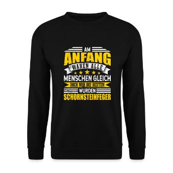 Schornsteinfeger Alle Menschen gleich - Unisex Pullover - Schwarz - Vorne - Alina (178cm) & Michal (187cm)