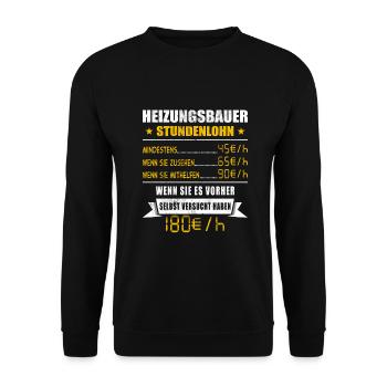 Heizungsbauer Stundenlohn Klempner - Unisex Pullover - Schwarz - Vorne - Alina (178cm) & Michal (187cm)