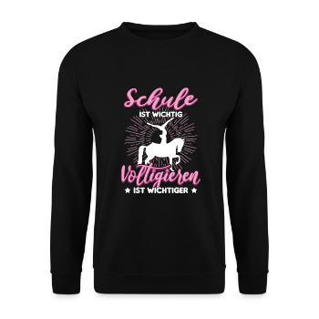 Voltigieren Volti Voltigier Pferde Pferdemädchen - Unisex Pullover - Schwarz - Vorne - Alina (178cm) & Michal (187cm)